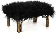 BIANCHINI Ottoman Stool Black Foot Stool Faux Fur Footstool Soft Footrest Stools Living Room Modern Footstools and Ottomans Small, Black Faux Fur