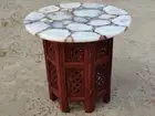 15"x15" White Agate Stone Coffee Table Top, Agate Center Console Table, Decors