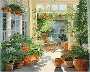 Botanical Paint by Numbers Kit for Adults - DIY Sunroom with Green Plants and Rocking Chair Painting on Canvas 16x20 Inches,Acrylic Paint Set,Suitable for Beginners,Garden Art for Decoration