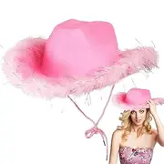 [Weqizuerqi] Cowgirl Hat With Feather Trim - Sparkly Cowgirl Hat | Non-Woven Feather Cowboy Hat For Cowboy Themed Parties, Birthdays