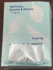 Plastic Forks, Spoons, Knives - 120ct - Smartly, may have small tear in box