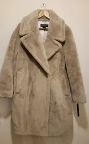 Donna Karan Women's Faux Fur Wool Blend Coat Camel Sz Small