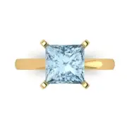 3.0 Princess Cut Natural Aquamarine Wedding Bridal Promise Ring 14k Yellow Gold