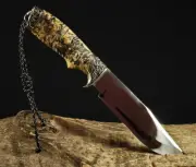 UNIQUE CUSTOM HANDMADE KNIFE CANADIAN MAPLE BURL HANDLE *HUNTER* +LEATHER SHEATH