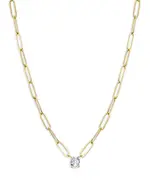 By Adina Eden Cubic Zirconia Solitaire Four Prong Paperclip Necklace, 16-18