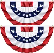 2 Pack American USA Pleated Half Fan Bunting Flags Made of 100% Polyester Made in China