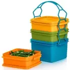 Tupperware Stackable Lunch Box Stacking Container VTG Orange Yellow Green Blue