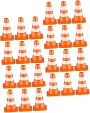 Gogogmee 24pcs Mini Traffic Cones Orange Miniature Construction Cones Tiny Road Signs Models Safety Barricades Scene Roadblock Toys Kids Pretend Play Dollhouse Accessories
