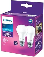 Philips 10W E27 1020 Lumens LED Bulb 2-Pieces, Cool Daylight