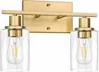 2-Light Gold Bathroom Vanity Fixtures, Modern Wall Lighting with Clear Glass, Br
