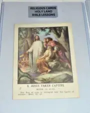 Vintage Bible Study Lesson Color Card Christian Jesus Taken Captive Scripture AO