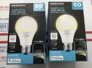 2 X Merkury Innovations Smart Wi-fi Dimmable A19 LED Light Bulbs White 60 Watt