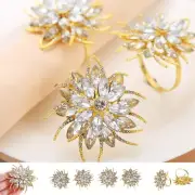 4Pcs Crystal Rhinestones Lotus Napkin Rings Buckles Holder Christmas Table Decor