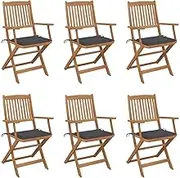 Folding Acacia Wooden Garden Chairs - 6 Pcs Patio Outdoor Chair Set with Cushions for Deck, Lounge, Balcony Furniture - Foldable, Space-Saving - Dinning, Garden Chairs