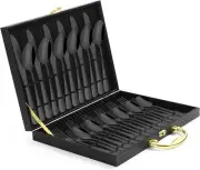 30-Piece Black Silverware Set with Box Stainless Steel Flatware Cutlery Kitchen