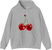 [X.Style] Cherry Red Aesthetic Cherries Trendy Summer Women Hoodie for Adults Hooded Neck Long Sleeve Pullover Grey S