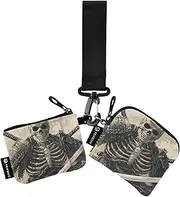 [XYMZR] Mini Zip Around Wristlet keychain Wallet Armor Samurai Skeleton for Women Personalized Pattern Detachable Dual Pouch Wristlet Portable Wallet Phone Coin Purse, Multi-colored, One Size
