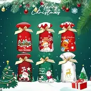 Christmas Candy Treat Bags, Fyvadio 48 Pcs Goodies Plastic Drawstring Gift Bags, Christmas Bag, Pouch Candy Bag, Treat Bag, Goody Bags for Candy Wrapper Birthday Christmas Party Favor Supplies