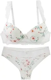 [Swbreety] Women's Lace Bra and Panty Set Push Up Floral Print Lingerie Sets Wireless Bras