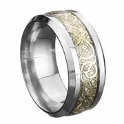 Luminous Gold Silver Dragon Pattern Men's Ring 8mm Wide Titanium Steel Trendy Finger Ring BLUE COLOUR