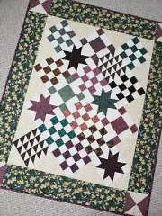 "Star Light" Multicolored Handmade Quilt Throw, 100% Cotton, Machine Quilted