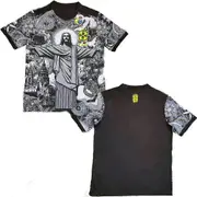 Summer Football Training Top Brazil Special Edition Jesus Black Grey Football Jersey Adult Children Outdoor Quick-drying Top 6XL white M