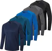 [Cimic] 5 Pack Long Sleeve Tshirt Men Quick Dry Moisture Wicking Gym Running Athletic Tops Sport Training Performance T Shirts Multipack