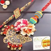 Ghasitaram Gifts Rakhis Online - Rakhi for Brother- The Charasmatic rm079Bhaiya Bhabhi Rakhi with 400 GMS of Besan Barfi