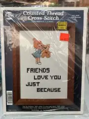 Vintage NMI 5x7 Cross Stitch Kit "FRIENDS LOVE YOU JUST BECAUSE" #9560
