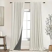 KOUFALL 108 Inch Curtains,Blackout Linen Textured 9 FT Black Out Room Darkening Living Room Drapes 108 Inches Long 2 Panels