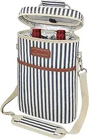 opux 2 Bottle Wine Carrier Tote, Insulated Leakproof Wine Cooler Bag, Wine Travel Bag for Picnic BYOB Beach, Portable Wine Bottle Carrying Case, Gift for Wine Lover Women Men Christmas,Stripe