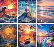 MXCFZX Sunset Beach Paint by Numbers kit for Adults Lighthouse on sea Beginner on Advanced Canvas Adult Paint by Number Kits,Easy Landscape Acrylic Paint Boat On Lake Crafts for Home Decor 10x14in