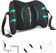 Back Support for Office Chair, Memory Foam Lumbar Pillow for Lower Back Pain Relief, Ergonomic Seat Cushion for Car, Travel, Airplane, Bed with Adjustable Strap