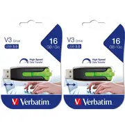 2PK Verbatim Store'n'Go V3 USB 3.0 Flash Drive 16GB f/Laptop Eucalyptus GRN