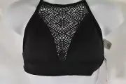 Women's Mossimo High Neck Netted Mesh Halter Bikini Top, Black, X-Small New