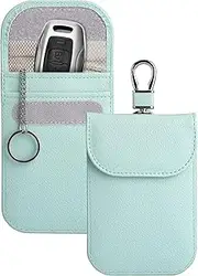Teskyer Pack of 2 Faraday Bag for Car Keys, Keyless Go Protection, Car Key Protection, Signal Blocker Bag, RFID Protection Car Key for Car Keys, Aqua Green