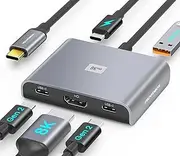 TECHTOBOX USB-C Hub with 8K HDMI Port,2 USB-C Gen2 and USB 3.1 10Gbps Data Port,100W PD,5-in-1 USB Type C Hub Multiport Adapter for MacBook Pro/Air,iPad,iPhone 15/Surface Pro,Chromebook and More