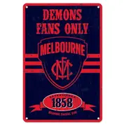 Melbourne Demons Fans Only AFL Retro Metal Tin Wall Sign
