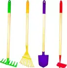 Kids Garden Tool Set, 4-Piece Rake, Spade, Hoe, Leaf Rake, Reduced Size