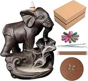 Backflow Incense Holder Burner Handmade Ceramic Incense Cones Sticks Holder Home Decor Waterfall Backflow Incense Burner Censer + 10 Backflow Incense Cones Gift (Elephant)