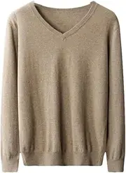 [Kiioouu] Men Cashmere Sweater Men's V-Neck Pullover Spring and Fall Knitted Base Long Sleeve Sweater