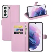 For Samsung Galaxy S22+ Plus 5G Case, PU Leather Folio Wallet Lychee Cover, Pink