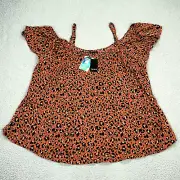 Torrid Top Womens 2X Brown Leopard Print Georgette Lace-Up Cold Shoulder