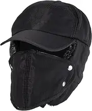 [NONMON] Unsex Winter Aviator Hat, Men's Trapper Hat, Windproof Warm Winter Hat with Ear Flaps, Masks, Men's Baseball Cap, Peaked Cap, Pilot Hat for Snowboarding, Skating, Cycling, Black, 56