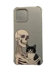 For iPhone 13 Pro Max Case Hippy Trippy Spooky Skeleton Cat Light Blue Clear