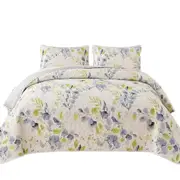 Floral Checked Quilted Bedspread Set Coverlet Throw Rug Pattern Nine