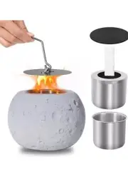 Moon Fire Pit Bowl Long Time Burning Portable Concrete Tabletop with Lid
