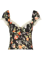 Rixo Rosella Floral-print Lace-trimmed top - Black - 14 (UK14 / L) 14 (UK14 / L)