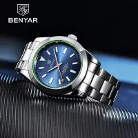 在飛比找Yahoo!奇摩拍賣優惠-Benyar 機械運動手錶男士頂級豪華防水休閒自動不銹鋼錶帶