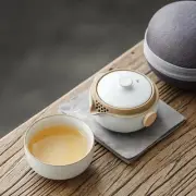 Moon White Glaze Portable Kungfu Tea Set, Ceramic Tea for One Set, A Minimali...